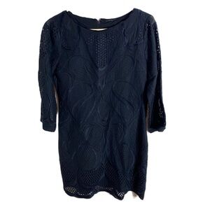 Elie Tahari Eyelet Cocktail Dress Sz 8 Navy Blue Long Sleeve